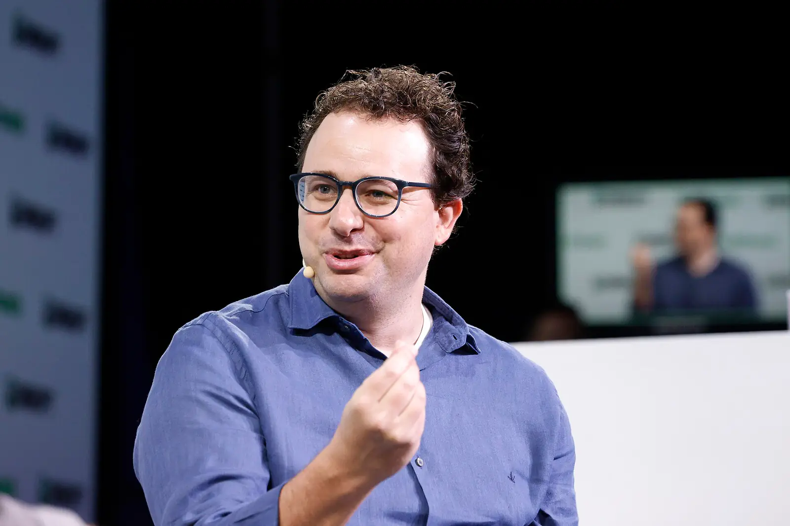 Anthropic chief executive Dario Amodei speaking on stage at TechCrunch Disrupt 2023