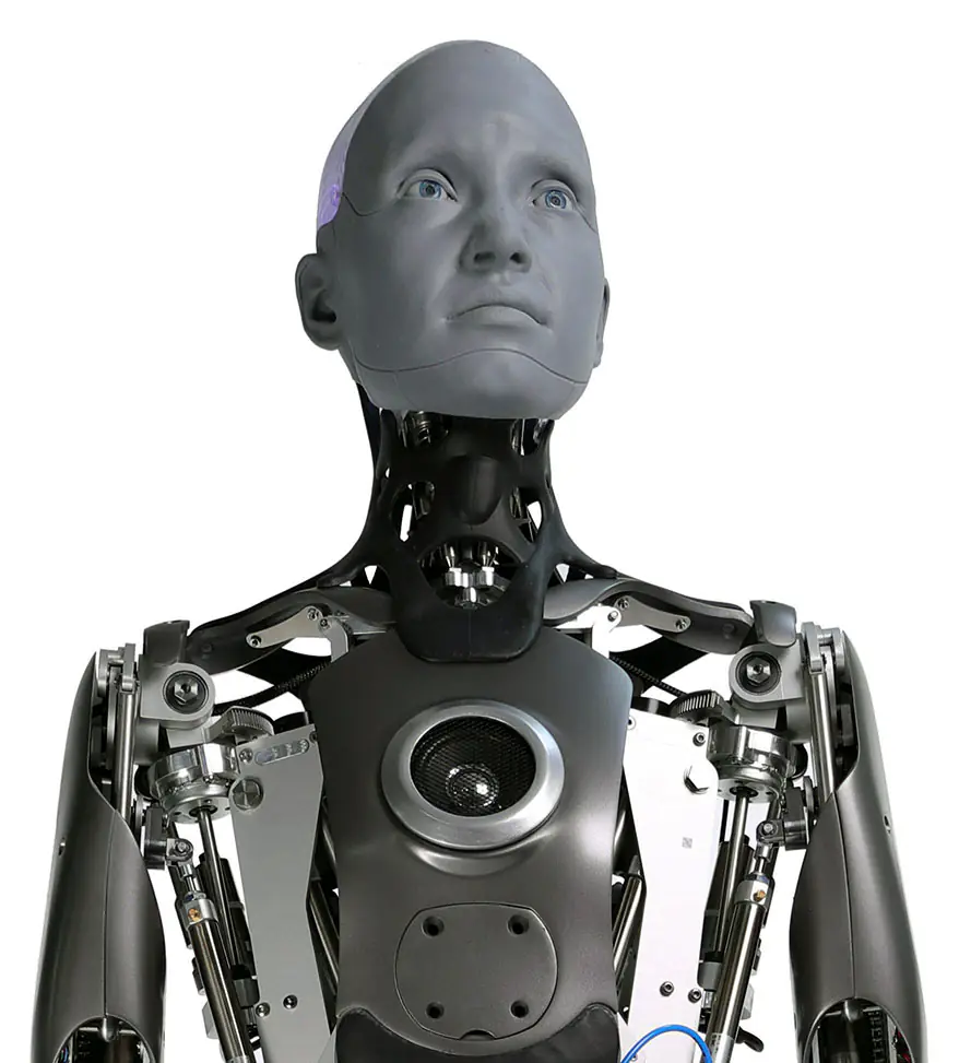 The Ameca humanoid robot with an expressive face